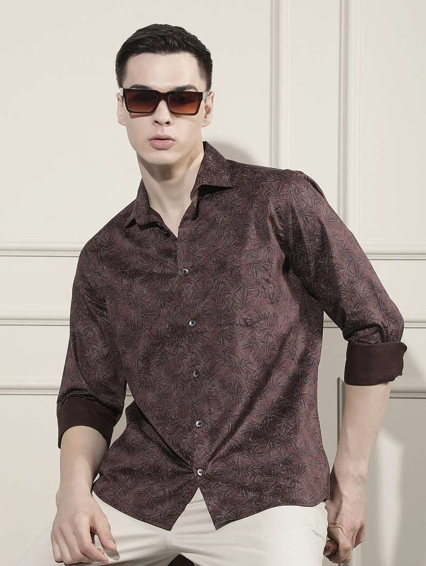men printed long sleeve regular fit casual shirt