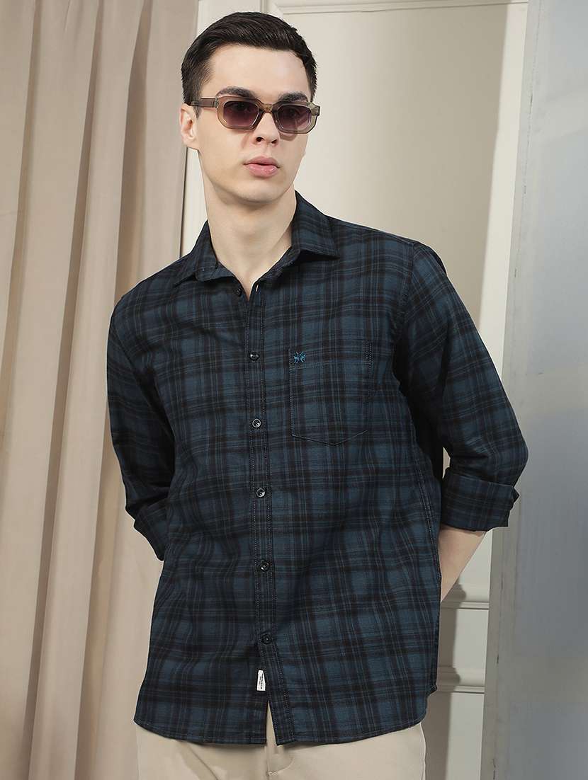 men checkered long sleeve regular fit casual shirt