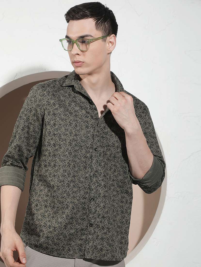 men printed long sleeve regular fit casual shirt