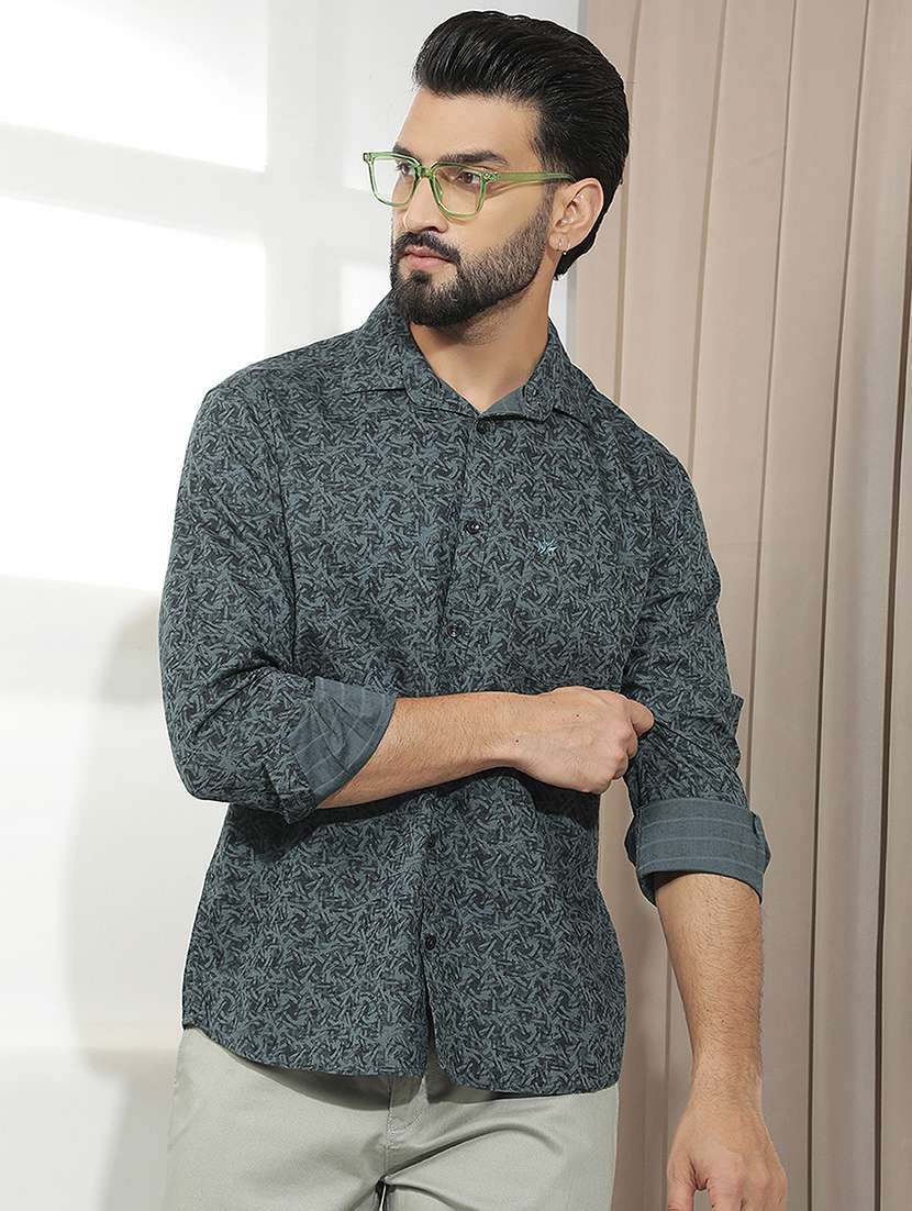 men printed long sleeve regular fit casual shirt