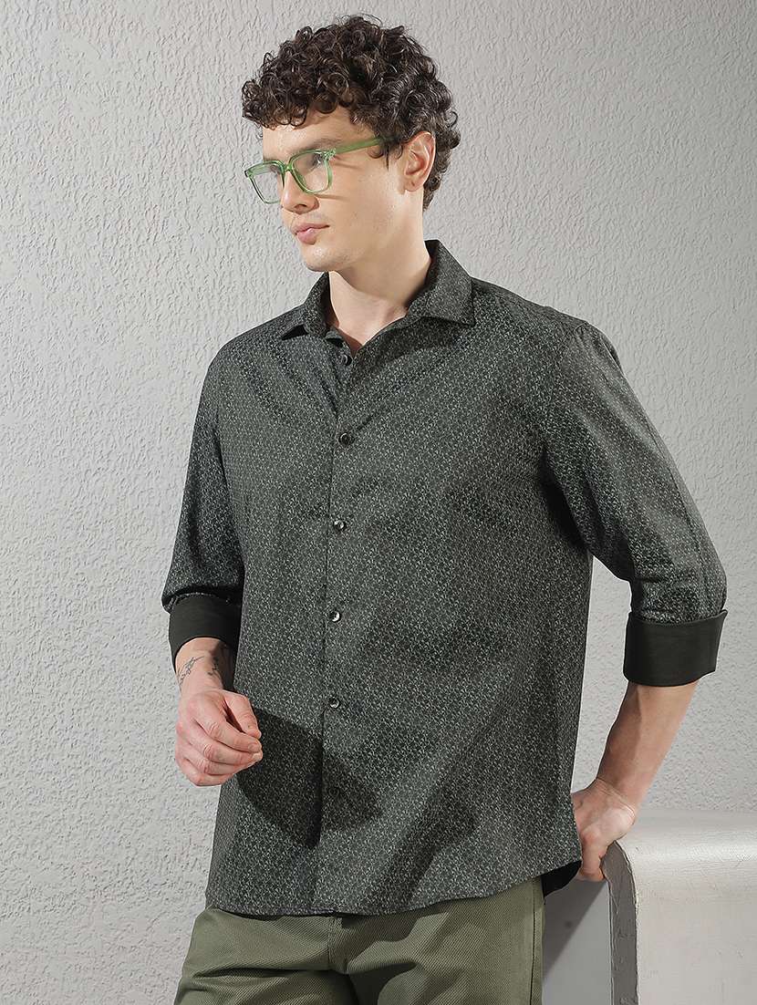 men printed long sleeve regular fit casual shirt