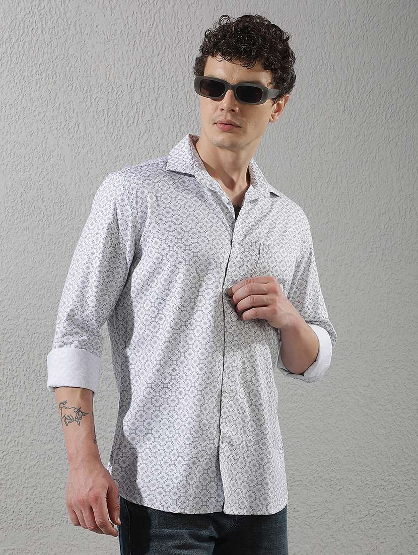 men printed long sleeve regular fit casual shirt