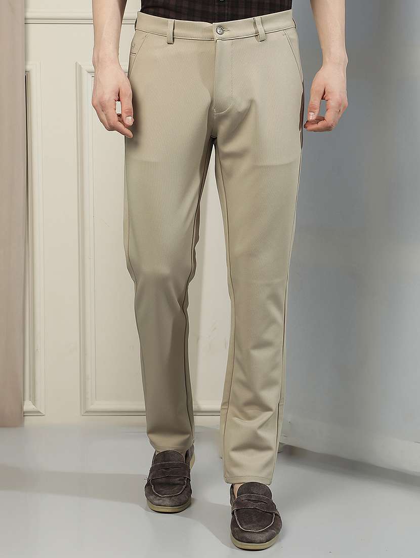 men solid mid rise chinos casual trouser