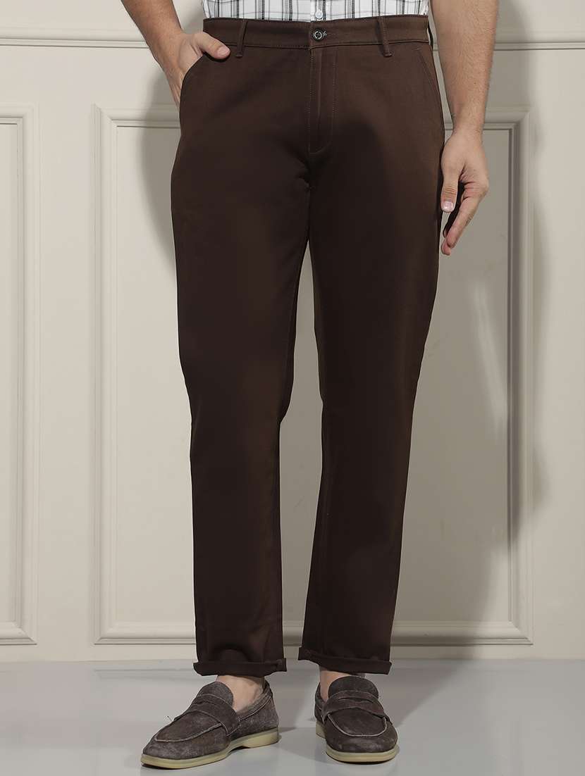 men solid mid rise chinos casual trouser