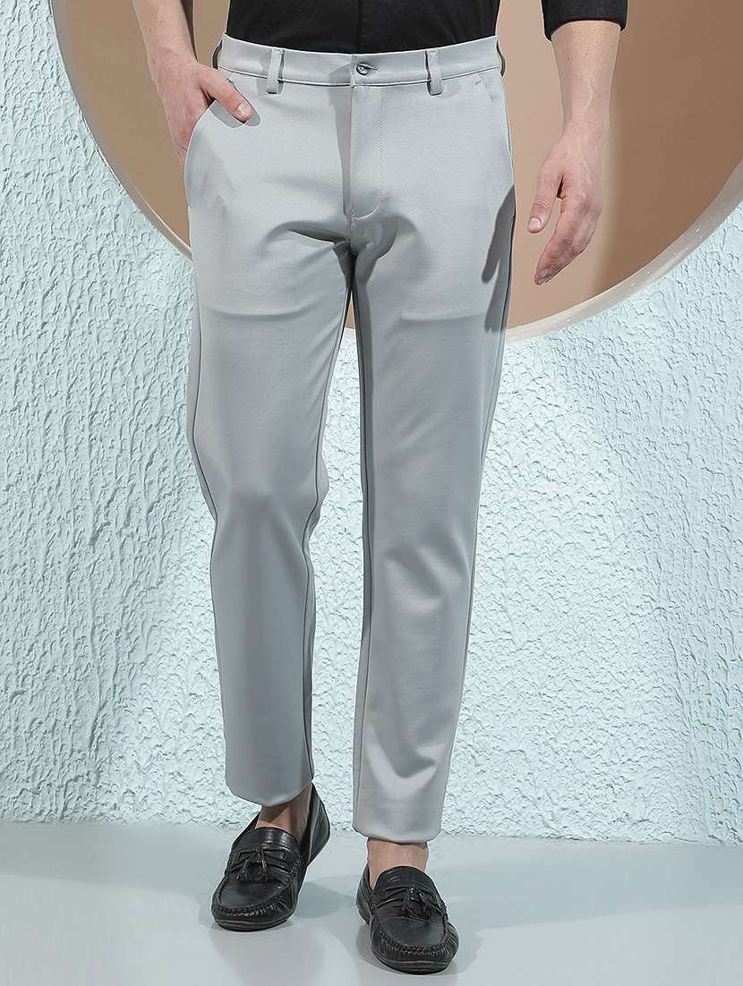 men solid mid rise chinos casual trouser