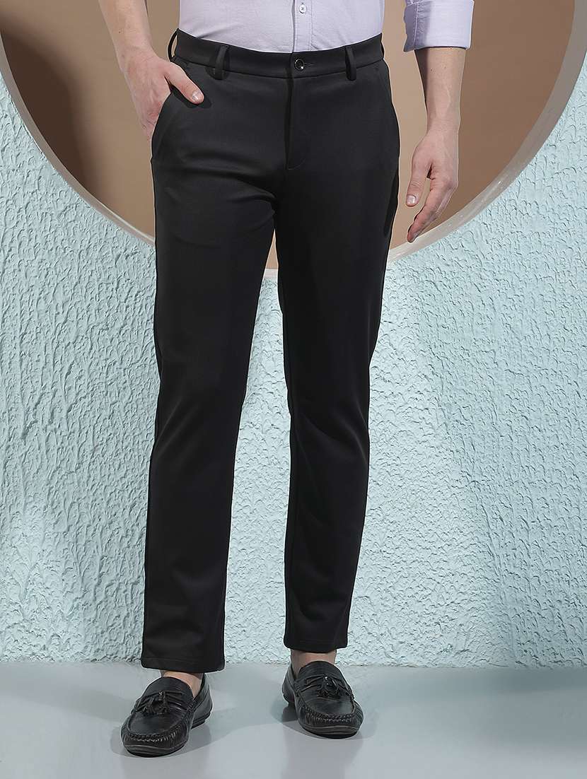men solid mid rise chinos casual trouser