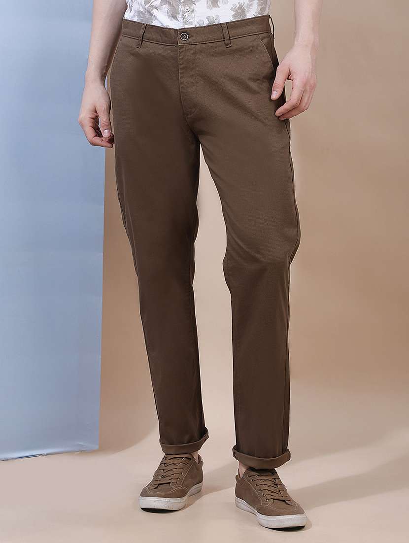 men self design mid rise chinos casual trouser