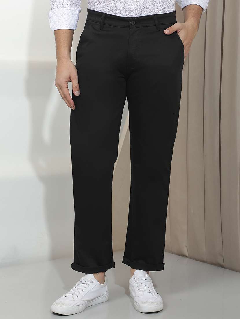men solid mid rise chinos casual trouser
