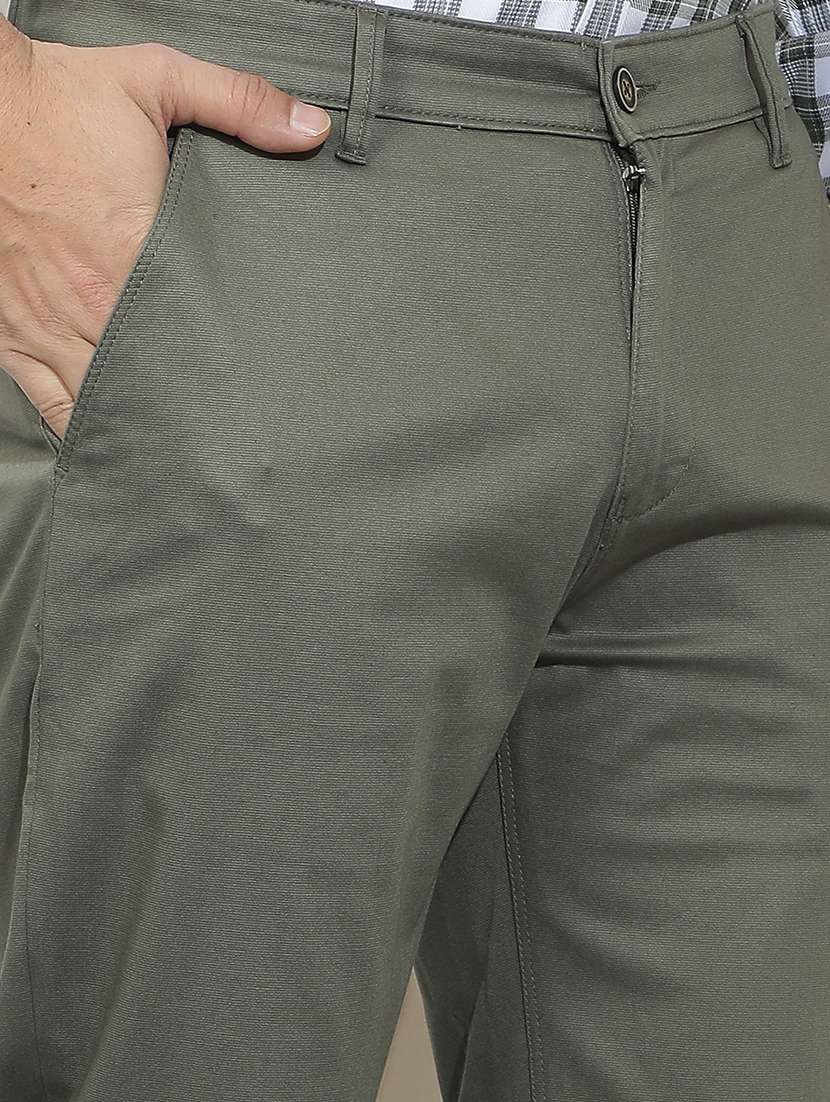 Men Solid Mid Rise Chinos Casual Trouser - 22587172 -  Standard Image - 1