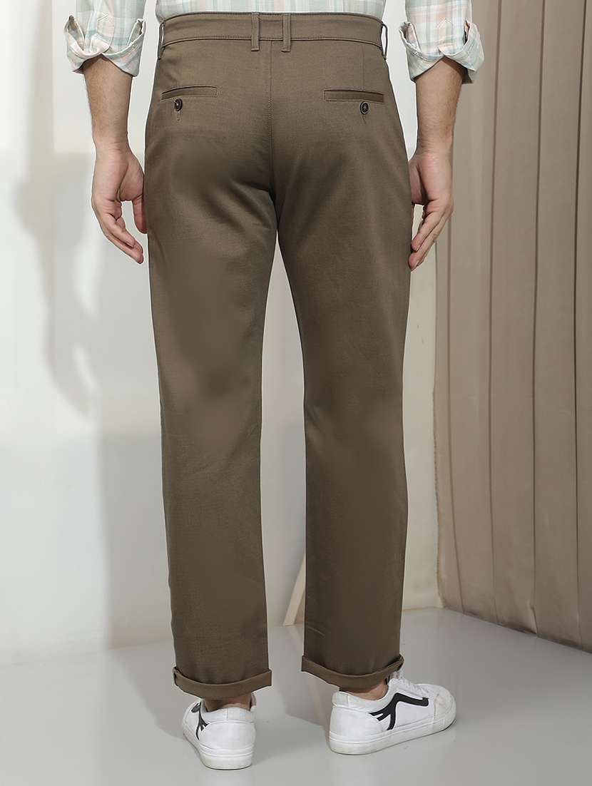 Men Solid Mid Rise Chinos Casual Trouser - 22587175 -  Standard Image - 4