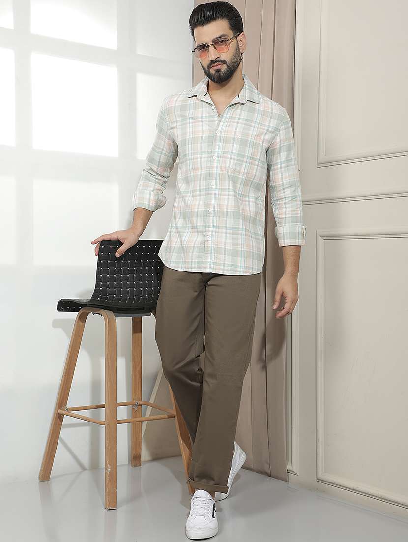 Men Solid Mid Rise Chinos Casual Trouser - 22587175 -  Standard Image - 6