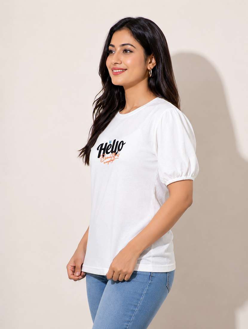 women printed puff sleeves regular fit t-shirt - 22587269 -  Standard Image - 4