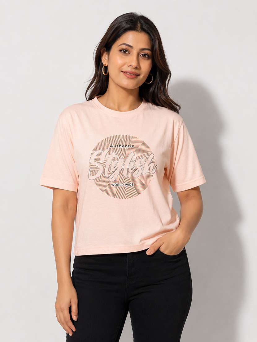 Women Printed Short Sleeves Regular Fit T-shirt - 22587271 -  Standard Image - 1