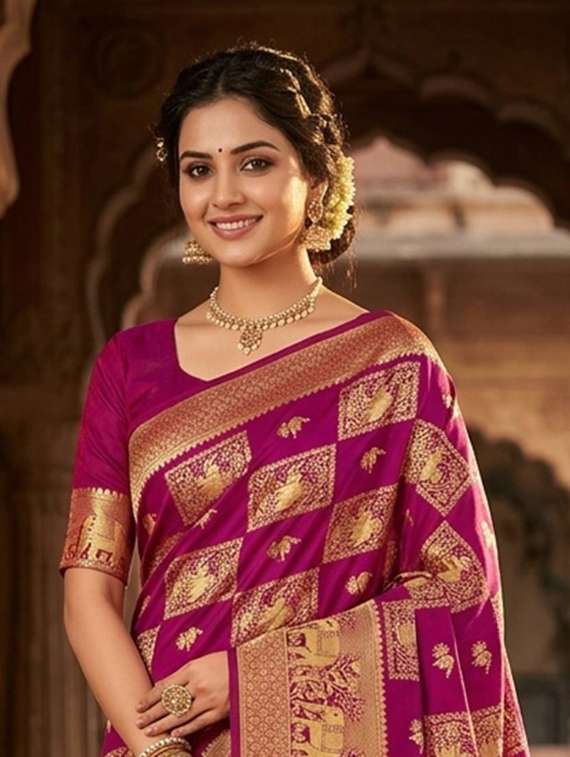 Women Self Design Banarasi Saree With Blouse - 22587485 -  Standard Image - 1