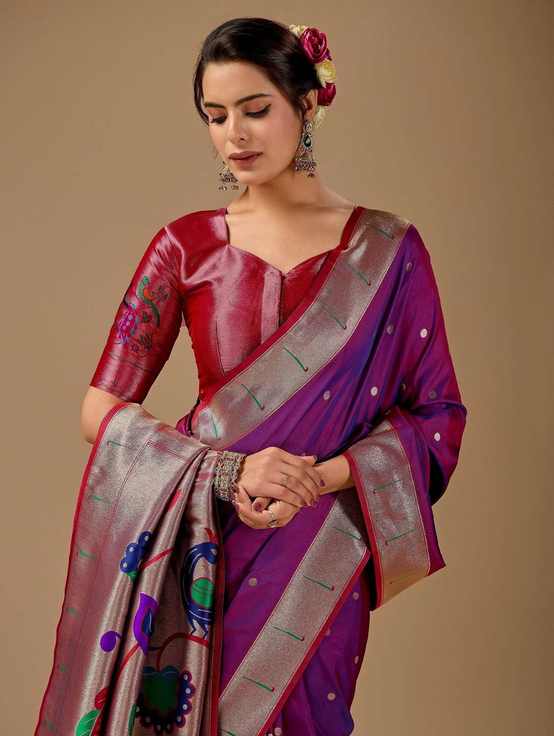 women self design paithani saree with blouse - 22587517 -  Standard Image - 4
