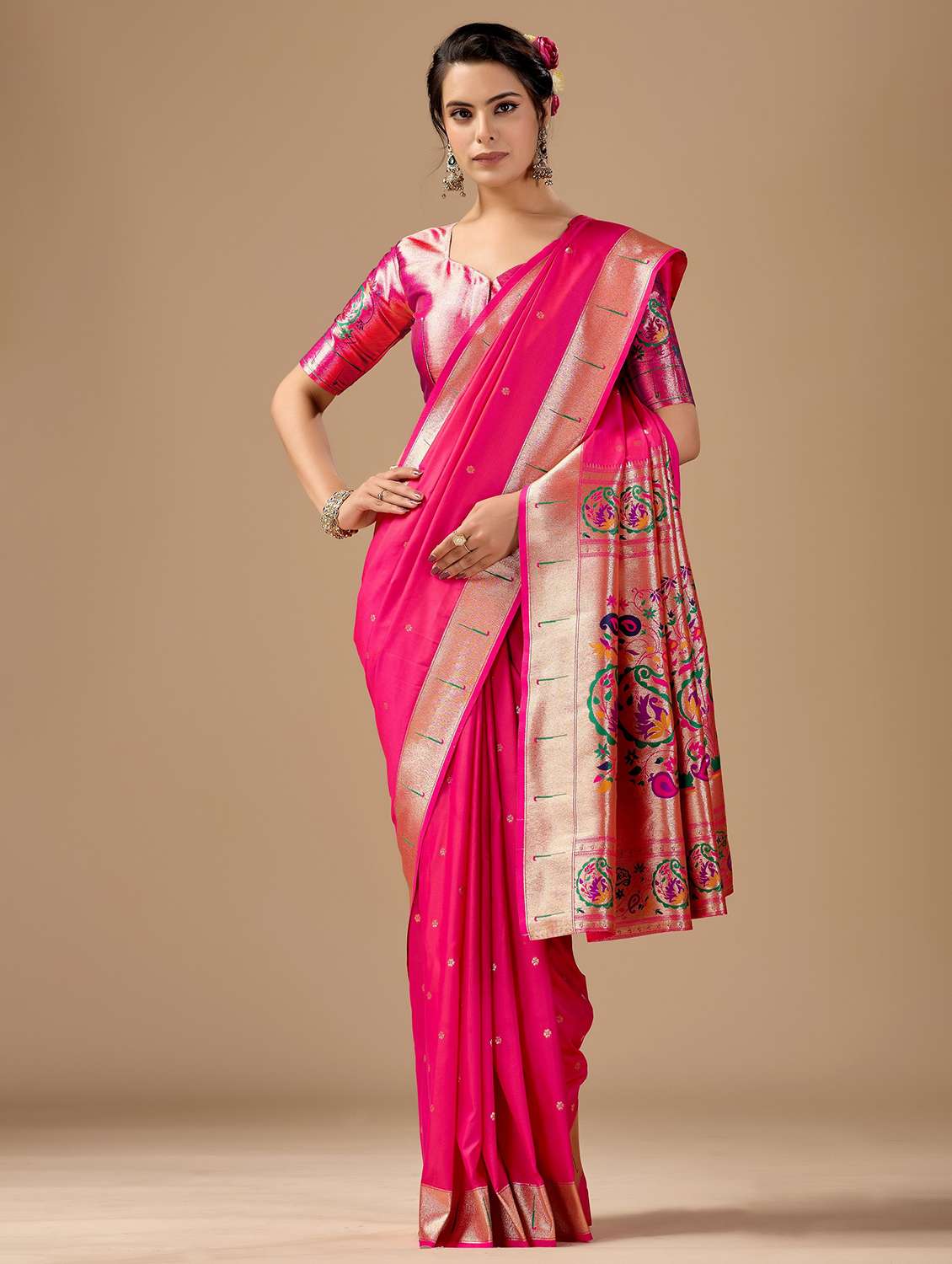 Women Self Design Paithani Saree With Blouse - 22587526 -  Standard Image - 4