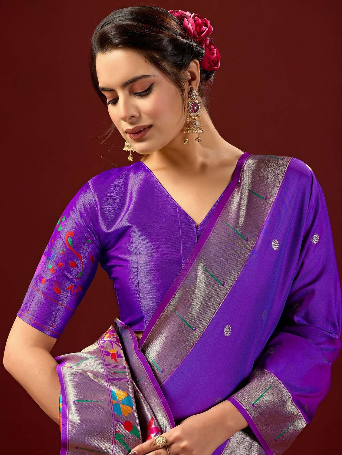 women self design paithani saree with blouse - 22587536 -  Standard Image - 4