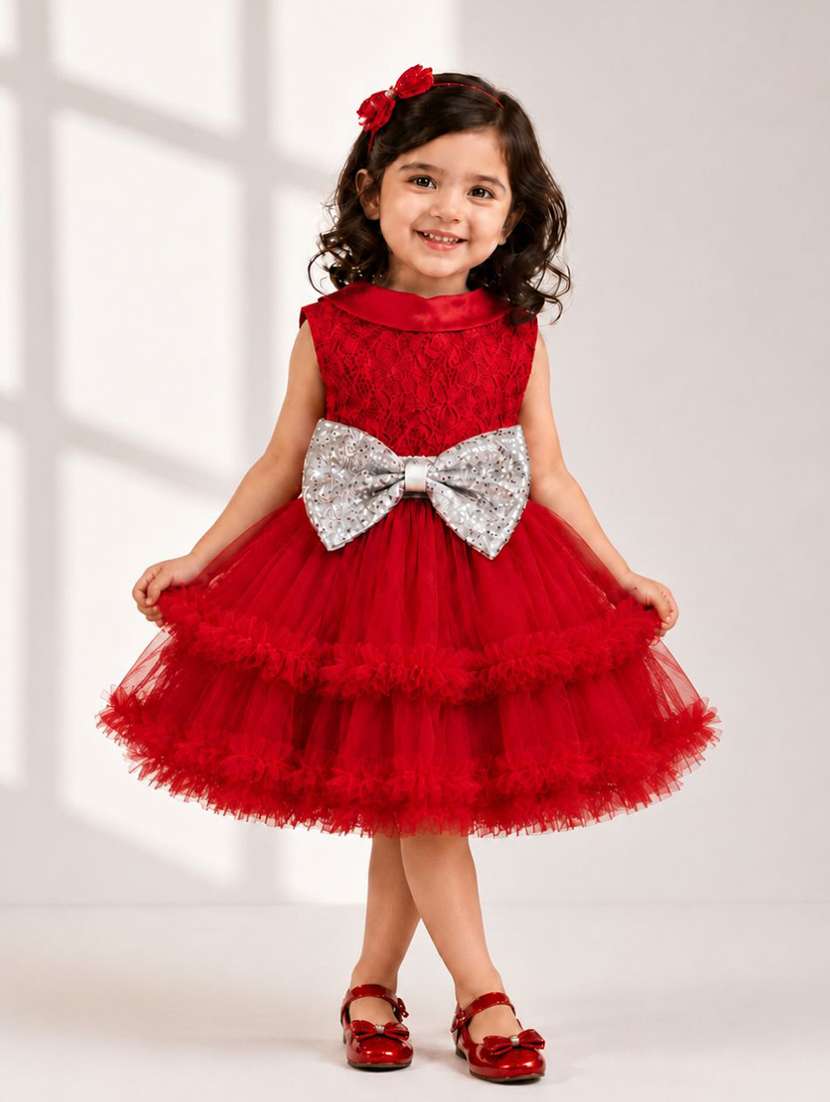 girls self design sleeveless fit and flare dress - 22587601 -  Standard Image - 1
