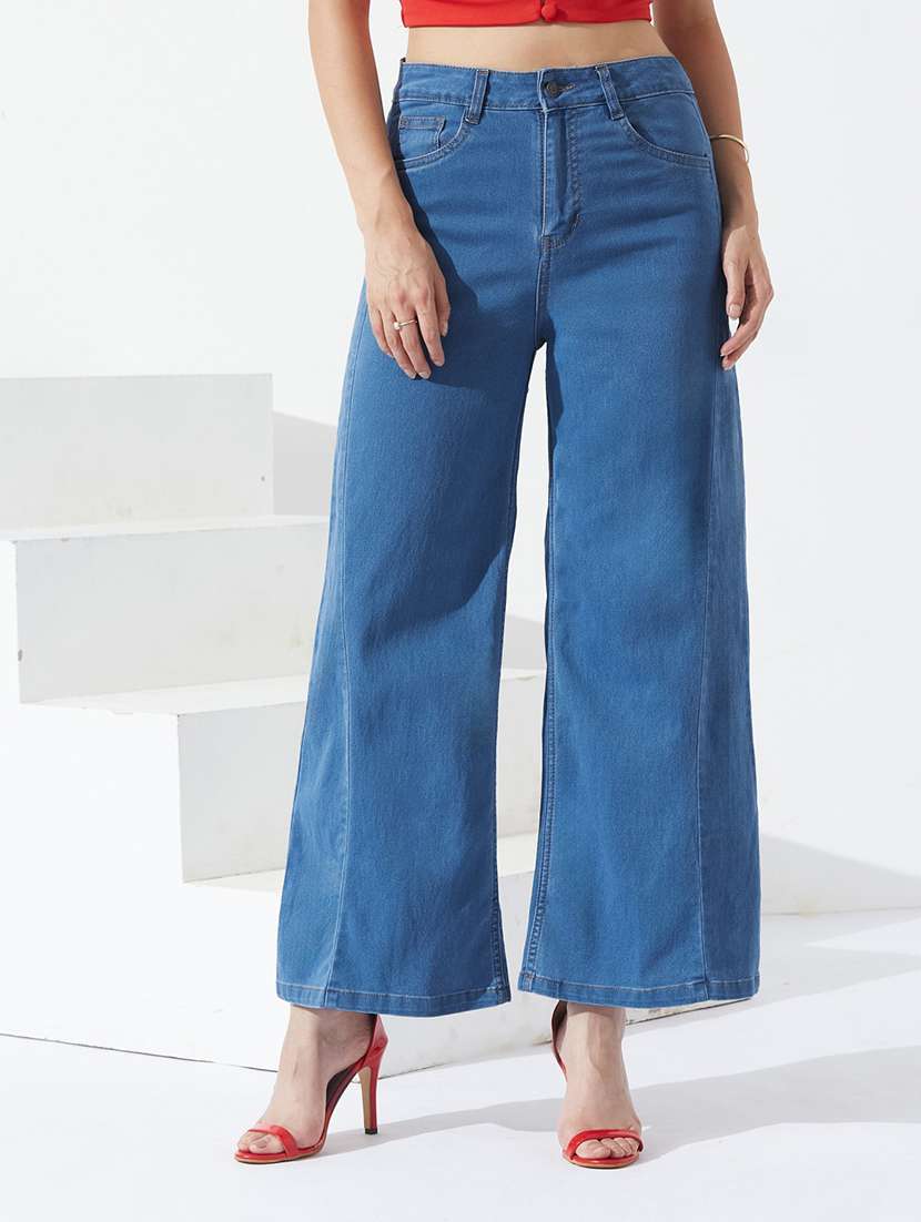 women solid high rise wide leg jeans - 22587638 -  Standard Image - 1