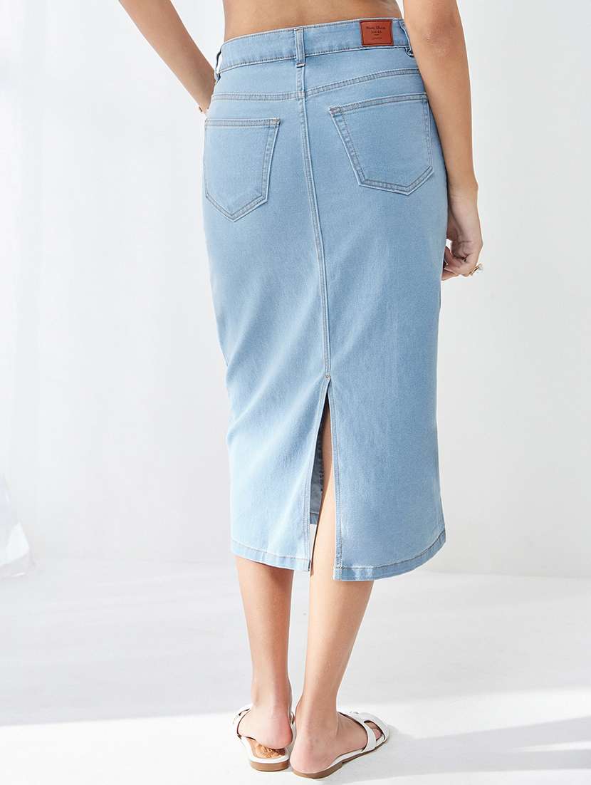 women solid high rise straight skirt - 22587720 -  Standard Image - 4