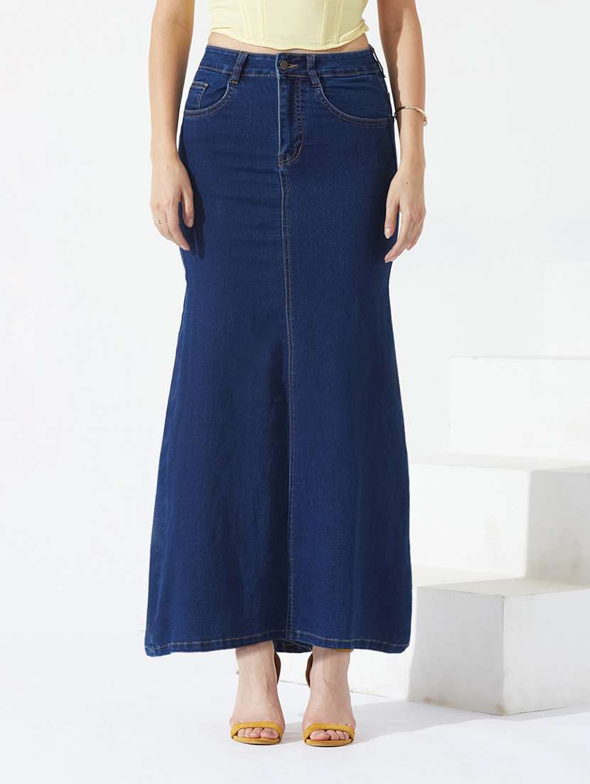 women solid high rise flared skirt