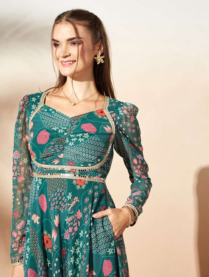 Women Printed Long Sleeves Anarkali Dress - 22587734 -  Standard Image - 1