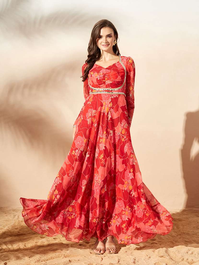 Women Printed Long Sleeves Anarkali Dress - 22587735 -  Standard Image - 1