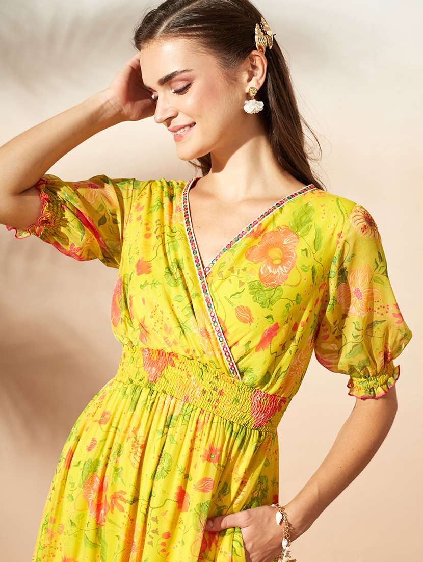 women printed puff sleeves tiered dress - 22587738 -  Standard Image - 1