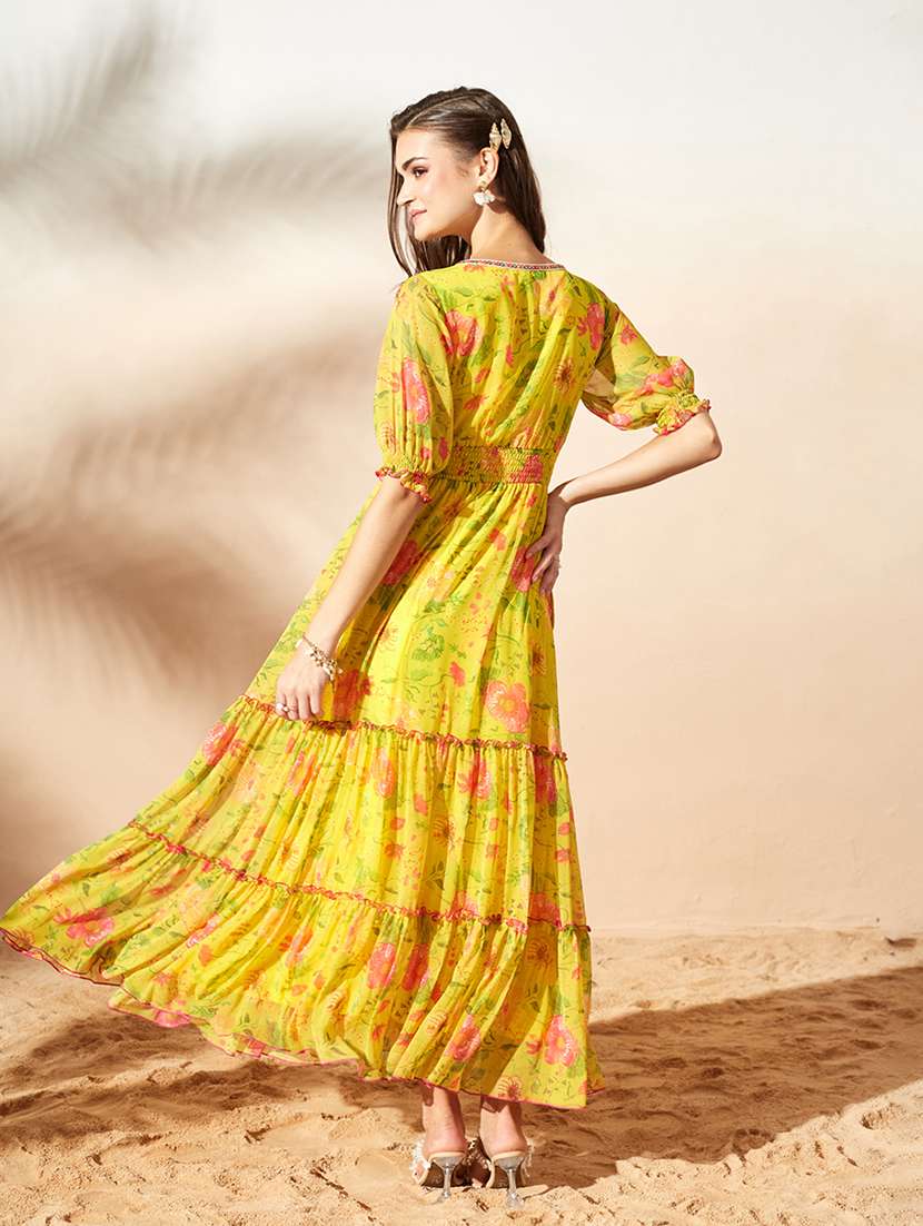 women printed puff sleeves tiered dress - 22587738 -  Standard Image - 4