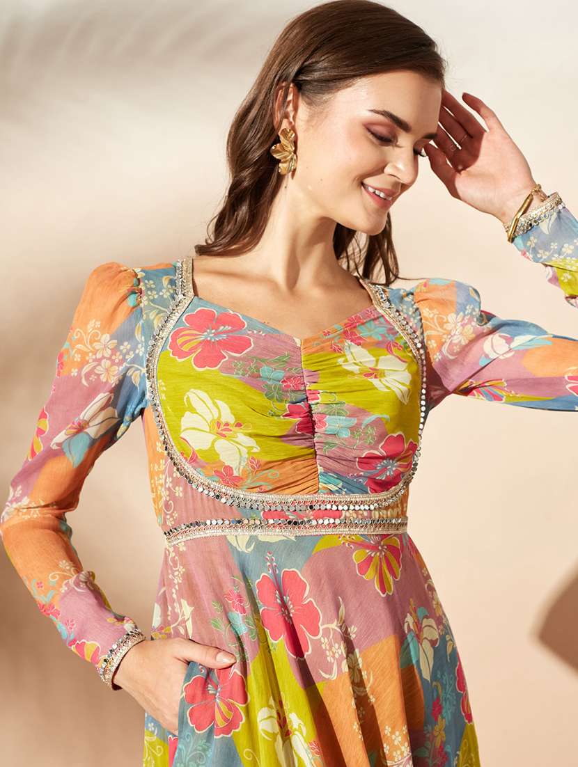Women Printed Long Sleeves Anarkali Dress - 22587739 -  Standard Image - 1