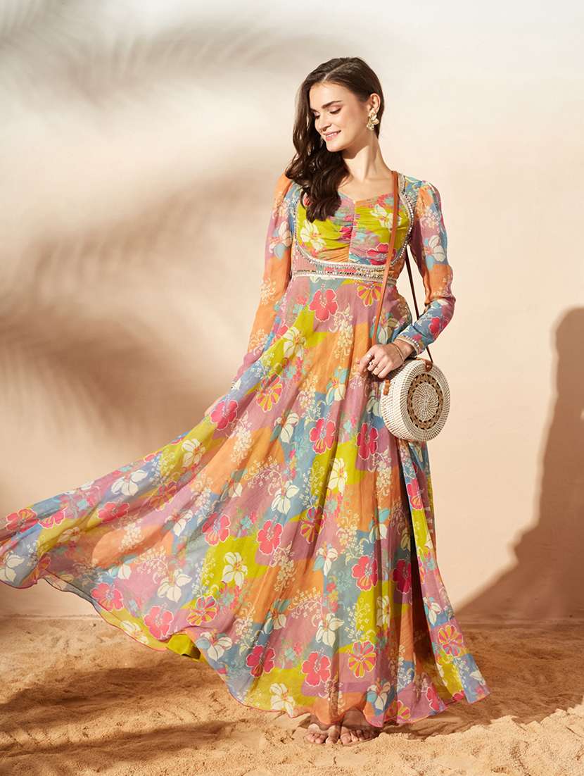 Women Printed Long Sleeves Anarkali Dress - 22587739 -  Standard Image - 6