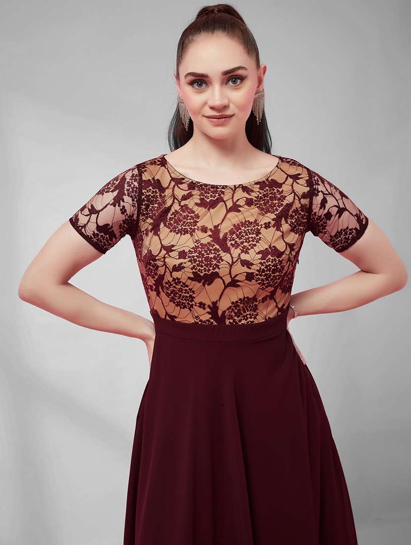 women self design short sleeves fit and flare gown - 22587740 -  Standard Image - 1