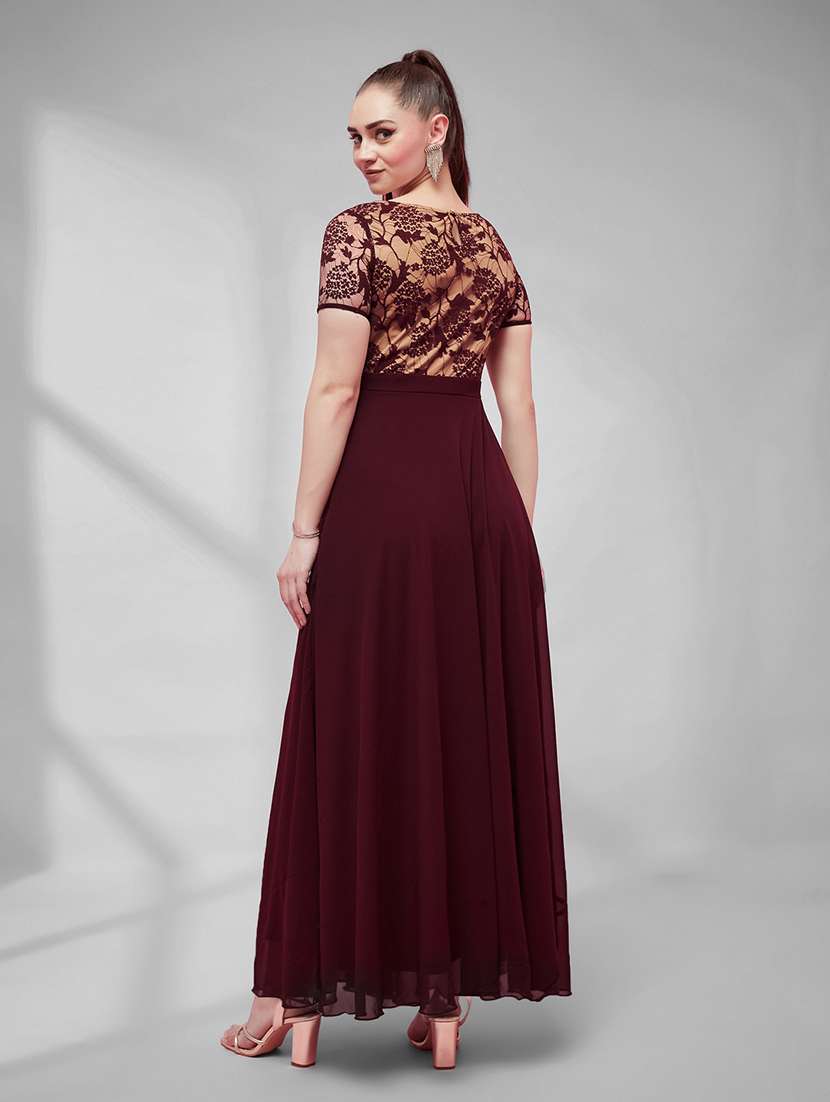 women self design short sleeves fit and flare gown - 22587740 -  Standard Image - 4