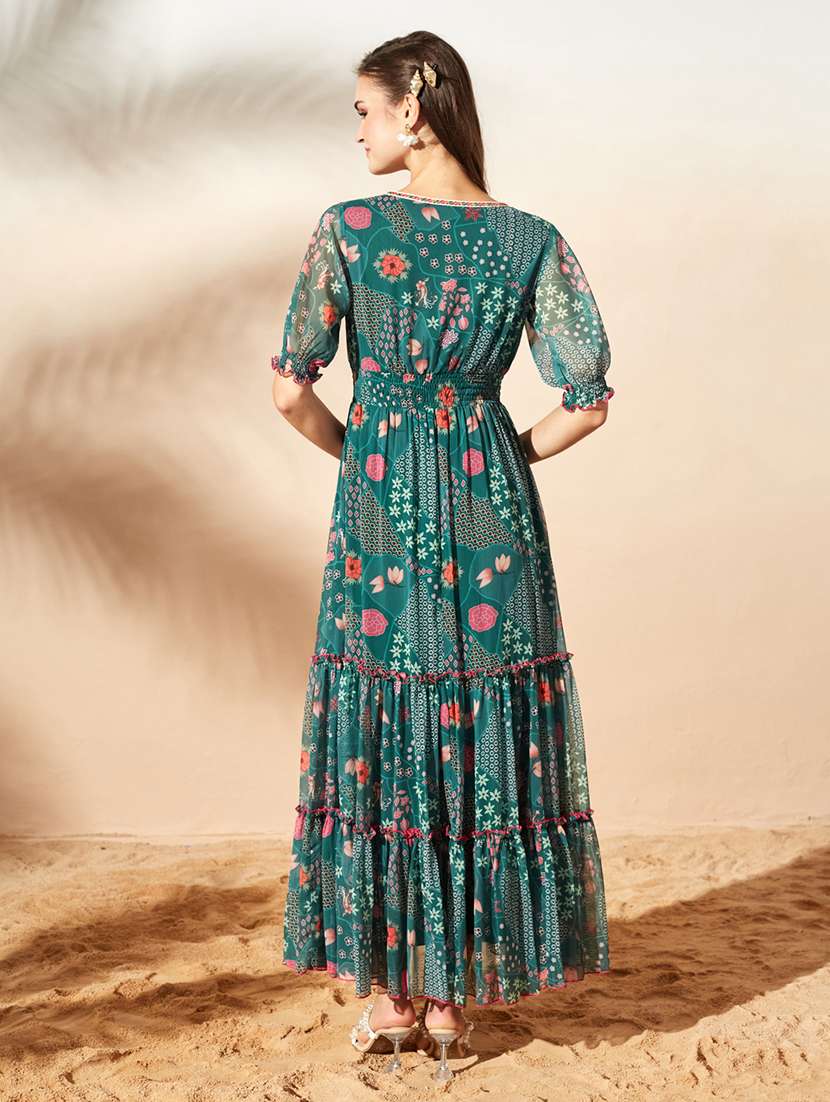 women printed puff sleeves tiered dress - 22587745 -  Standard Image - 4