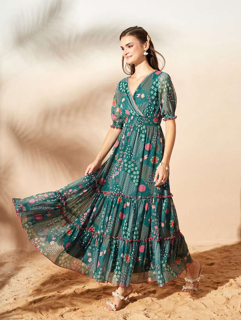 women printed puff sleeves tiered dress - 22587745 -  Standard Image - 6