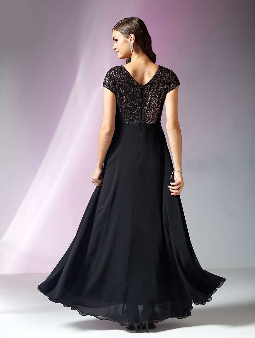 women sequined cap sleeves fit and flare gown - 22587753 -  Standard Image - 4