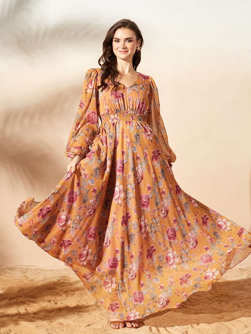 women printed long sleeves fit and flare dress - 22587759 -  Standard Image - 1