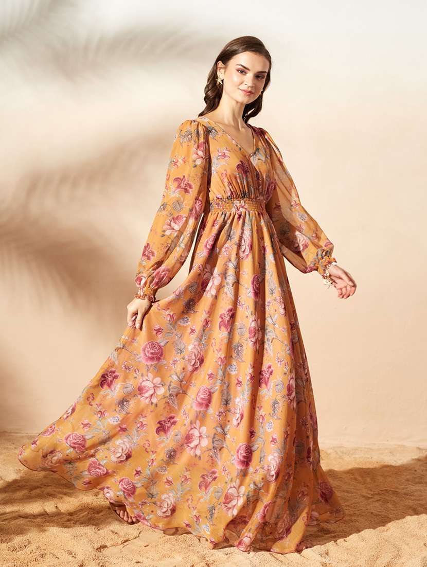 women printed long sleeves fit and flare dress - 22587759 -  Standard Image - 4