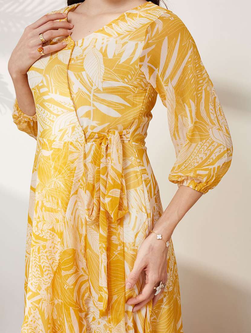 women printed three quarter sleeves wrap dress - 22587761 -  Standard Image - 1