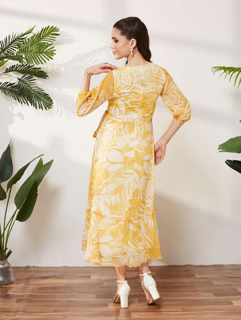 women printed three quarter sleeves wrap dress - 22587761 -  Standard Image - 4