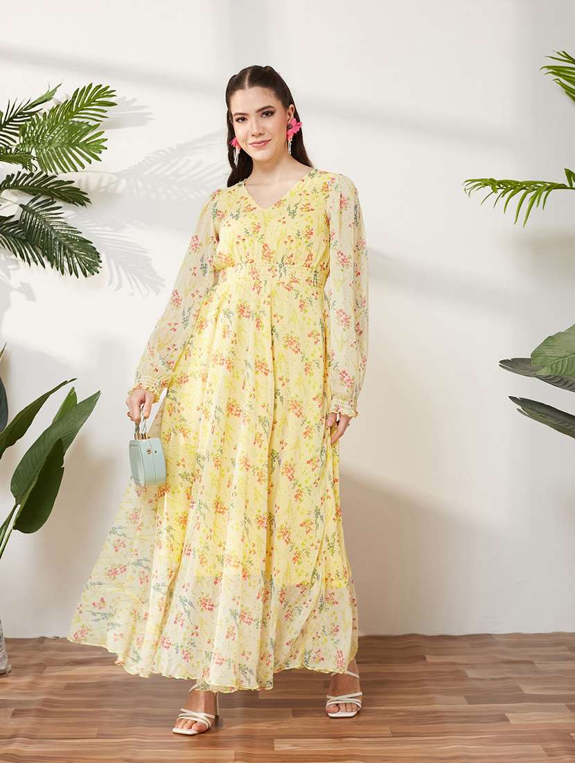 women printed long sleeves fit and flare dress