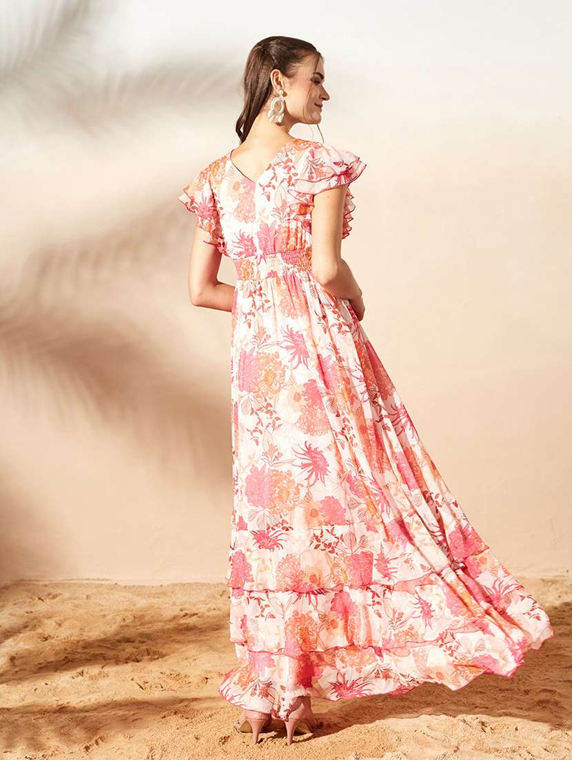 women printed ruffle sleeves tiered dress - 22587774 -  Standard Image - 4