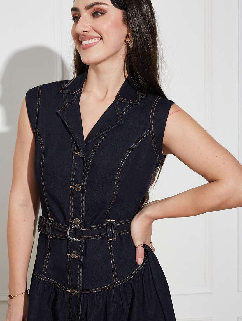 women solid sleeveless a-line dress - 22587777 -  Standard Image - 1