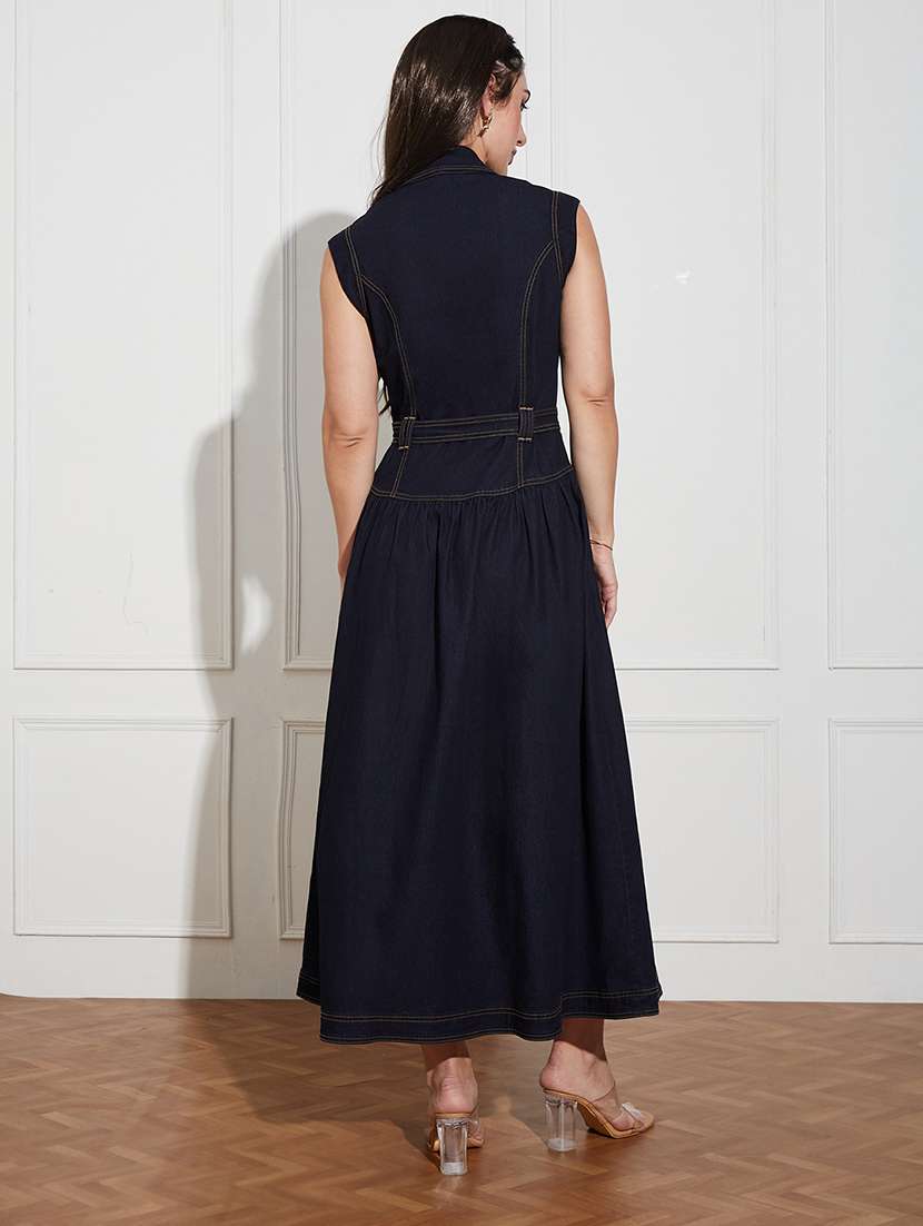 women solid sleeveless a-line dress - 22587777 -  Standard Image - 4