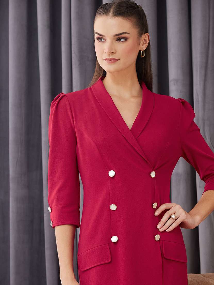 women solid three quarter sleeves sheath dress - 22587789 -  Standard Image - 1