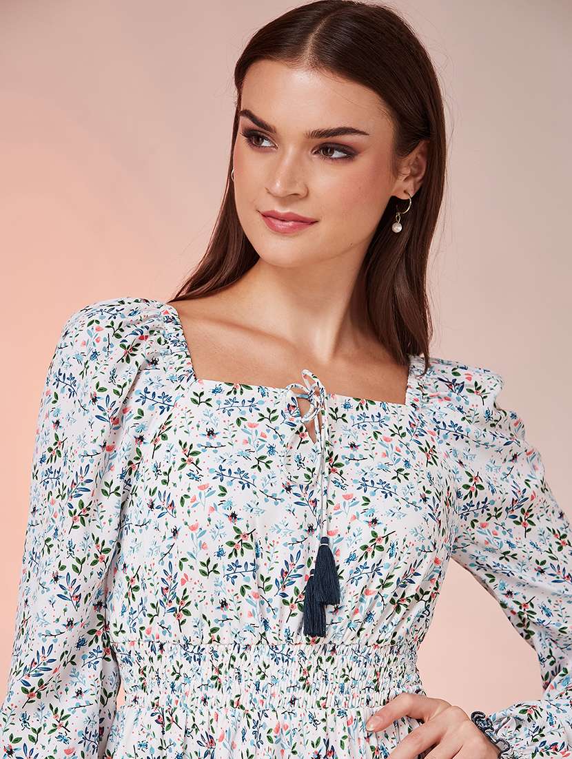 women printed long sleeves tiered dress - 22587791 -  Standard Image - 1