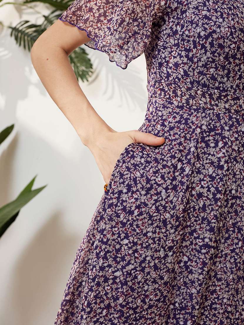 women printed flared sleeves tiered dress - 22587807 -  Standard Image - 1