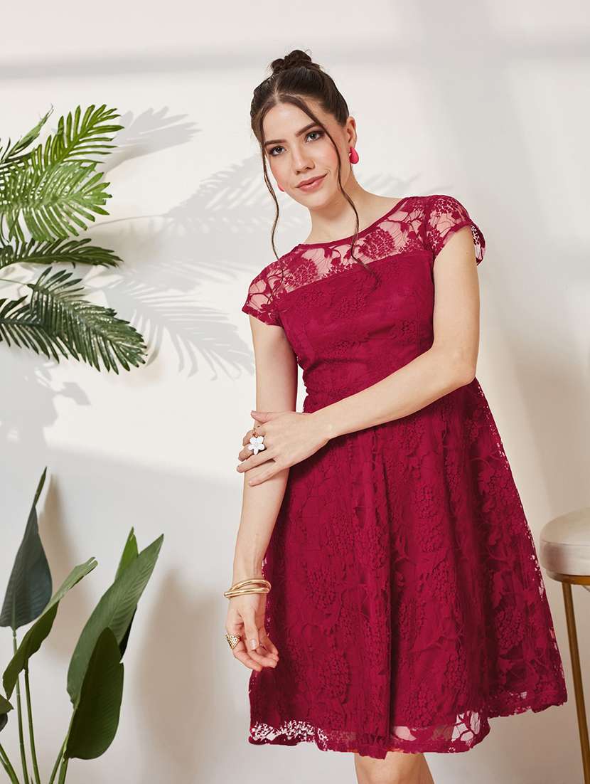 Women Self Design Cap Sleeves Fit And Flare Dress - 22587810 -  Standard Image - 1
