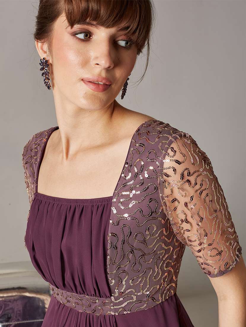 women embroidered short sleeves fit and flare gown - 22587815 -  Standard Image - 1