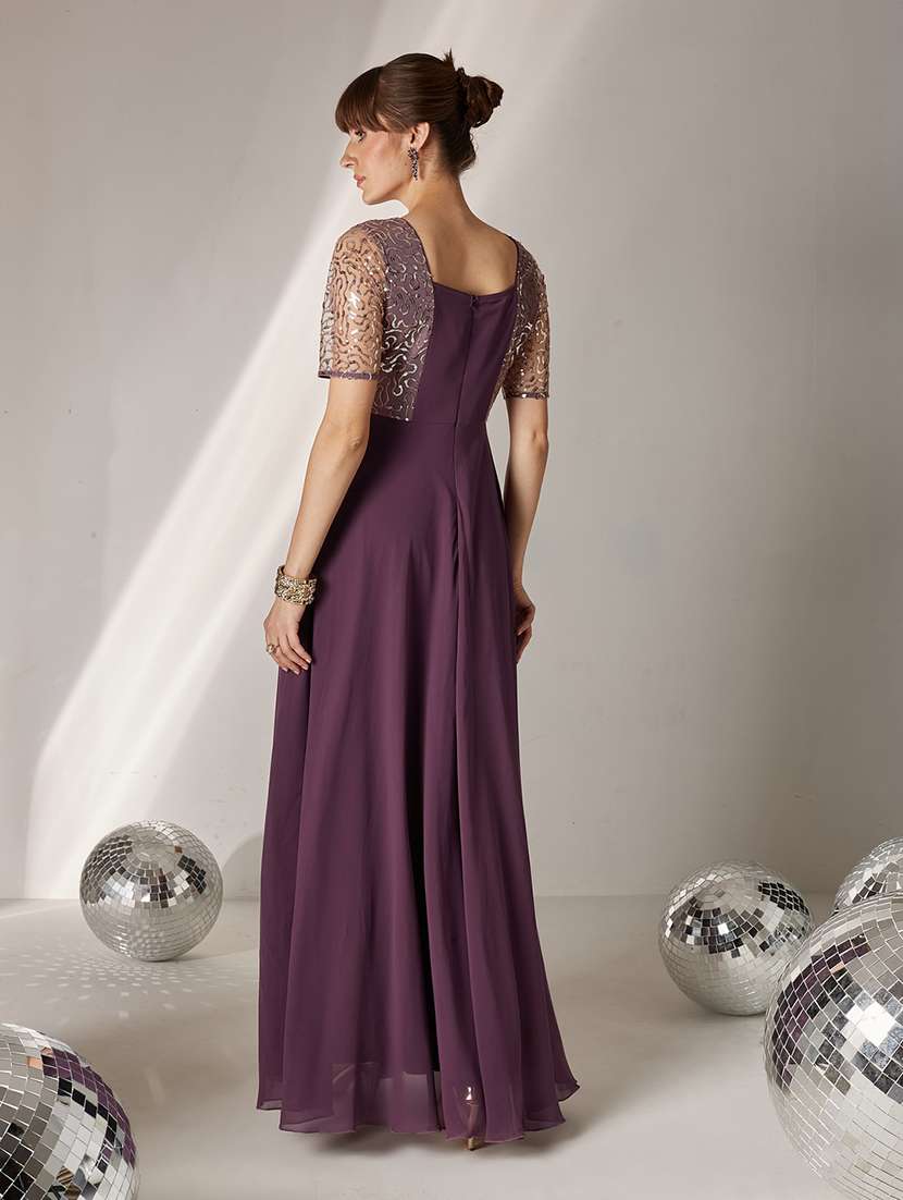 women embroidered short sleeves fit and flare gown - 22587815 -  Standard Image - 4